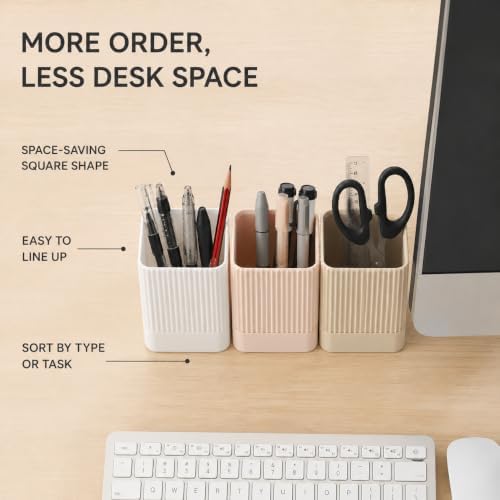 3 Pack Aesthetic Pen Holders for Desk,Sturdy Plastic Pencil Holder - Image 3