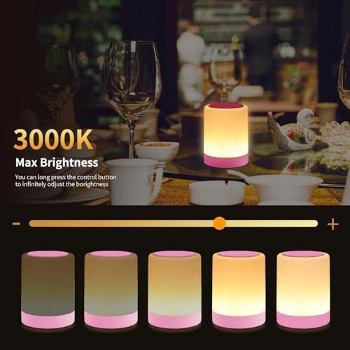 OORUN Touch Bedside Table Lamp,13 RGB Colors & 5 Brightness, USB Rechargeable Desk Lamp, Remote Control Dimmable Night Light with RGB Color Changing,Portable Lamp for Baby, Bedroom, Living Room (Pink) - Image 4