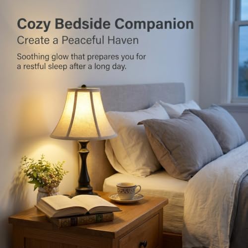 Traditional Table Lamp, Black Farmhouse Desk Lamp with Fabric Shade - Image 2