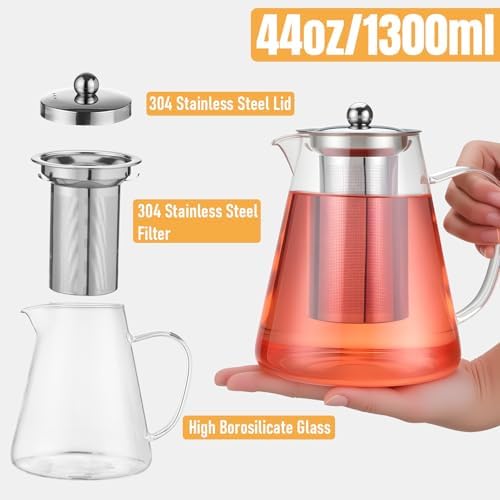 Baalaka Teapot with Infuser, 44 oz Borosilicate Glass Kettle, Stovetop - Image 3