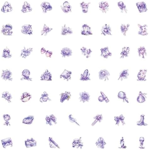 50Pcs Vintage Stickers,Waterproof Transparent PET Aesthetic Decorative Scrapbooking Supplies for Adult Card Making Letters Planner Journaling Junk Journal DIY Water Bottles Art Craft.Purple Flower - Image 2