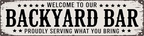 AWISZZZ Backyard Bar Metal Sign 4x16in Rustic Plaque for Outdoor Entertainment Wall Decor Party Host Gift by AWISZZZ