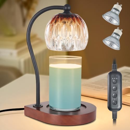 Electric Candle Warmer Lamp with Timer＆Dimmable for Jar Scented Candles, Wax Melting Tabletop Light Suitable as a Home Decor Thanksgiving Christmas Day Gift for Women Mom, with 2 Bulbs(Glass Brown) by Copinpin