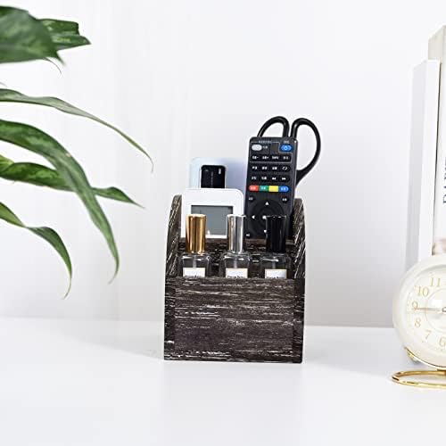 Rustic Brown Wooden Desk Organizer Farmhouse Wood Remote Control Caddy, Vintage 3 Slot Tabletop Desktop Office Supply Storage Rack Desktop TV Remote Control Holder Home Decor Office Supplies Storage - Image 5