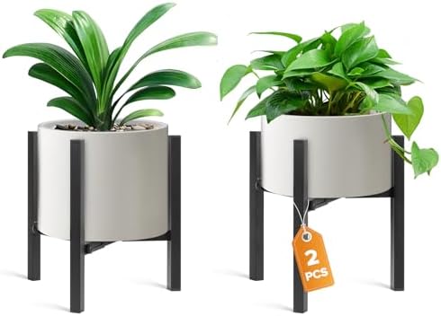 Plant Stand Indoor Adjustable 2 Pack, Metal Modern Indoor Plant Stand, Heavy Duty Plant Stands Outdoor Corner, Stable Plant Holder, Fits 8 to 12 Inches Pots, Black, Pot & Plant Not Included by GardenLighting