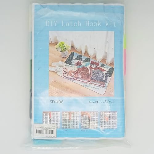 Howie's Latch Hook Kits for Adults, DIYCats-Ski Latch Hook Kit Rug Crochet Yarn, Color Preprinted Pattern Embroidery Decoration(Cats-Ski, 19.69 x 14.96 inch) - Image 6