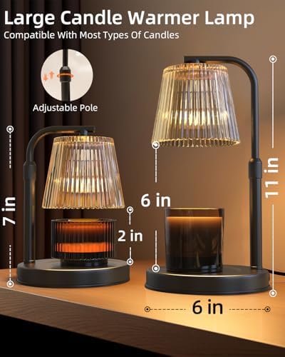 Candle Warmer Lamp with Timer Dimmable - Adjustable Electric Wax Melt Warmer Scented Large Jar Candles Lights, House Warming Birthday Gifts for Women, Glass Vintage New Home Living Room Decor, Dark - Image 4