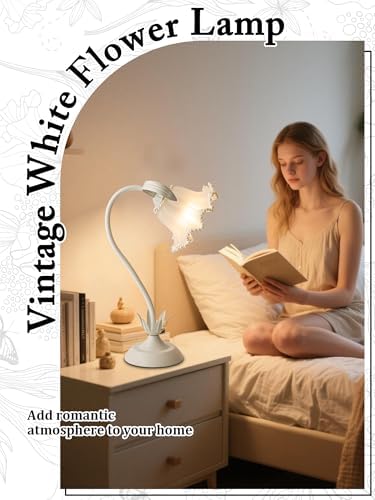 Flower Table Lamp, LED Reading Light Vintage Night light (White Pearls) - Image 2