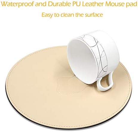 ProElife Cute Round Mouse Pad Mat Waterproof PU Leather 8.66-Inch Mousepad with Anti-Skid Base Stitched Edge for Home Office Gaming Computer Laptop Accessories (Apricot) - Image 6