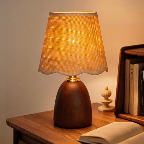 Small 13 Inch Dimmable Rubberwood Table Lamp by Unknown