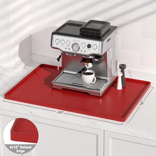 Rnivvi Silicone Coffee Mat, 16" x 24" Waterproof Raised Edge Coffee Bar Mats for Espresso Machine Station Accessories, Heat Resistant Dish Drying Pad for Kitchen Counter, Rubber Bar Decor Pad, Red - Image 3
