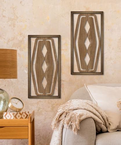 Putuo Decor 2 Pcs Mid Century Modern Wall Decor, Wooden Abstract Geometric Decor, Abstract Wall Sculpture for Living Room, Bedroom - Image 4