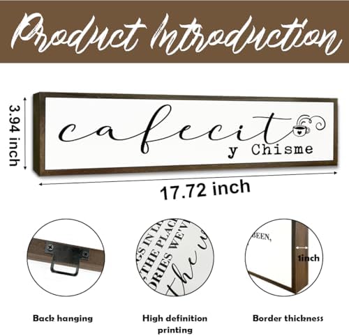 Funny Coffee Wood Sign, Coffees Bar Decoration, Rustic Coffee Station Decor, Home Kitchen Decors for Shelf, Friend Gift for Coffees Lover, Cafecito y Chisme Sign, 17.8x4x1.2 inches - Image 2