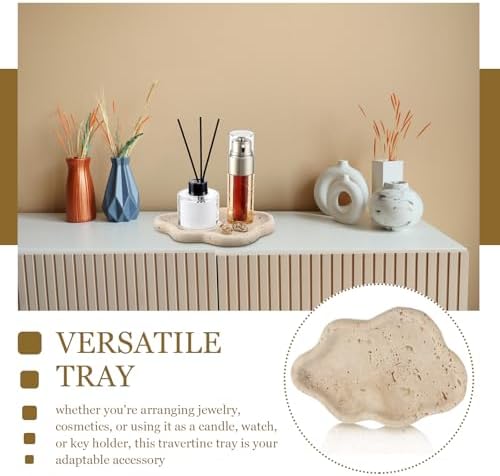 Briwooody Natural Travertine Jewelry Dish Tray Cloud Shape, Jewelry Trays 7.6 x 5.31 x 0.59 Inches Cloud Stone Trays Marble Dish Trinket Ring Key Salver Aesthetic Gift for Women Home Table Room Decor - Image 6