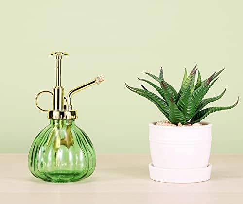Glass Plant Mister Spray Bottle, 6.5" Green Glass Water Spray Bottle with Gold Top Pump Small Watering Can, Small Plant Sprayer Mister for Indoor Outdoor House, Green+Gold (Green+Gold C) - Image 4