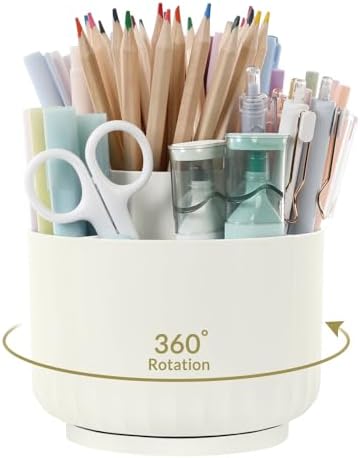 SKYDUE 360 Degree Rotating Desk Organizer, Small Dual-Purpose Pencil Pen Holder for Desk, Rotating Pencil Cup with 5 Slots, Office Supplies, Desk Decor for Office, School, Home by SKYDUE