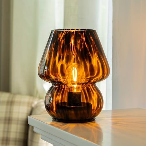 ULAROOM Battery Operated Mushroom Lamp - Vintage Small Table Lamp with Timer, Cordless Bedside Nightstand Lamp, Glass Battery Powered Lamp for Bedroom Kitchen Living Room Shelf Decor Aesthetic Amber by Ularoom