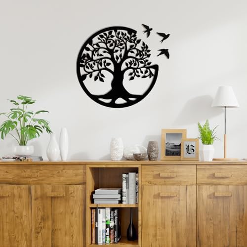 Tree of Life Wall Art 12 Inch Wooden Family Tree Wall Decor with 3 Birds - Image 2