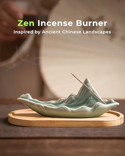 Zen Incense Stick Holder with Ash Catcher – Chinese Rivers & Mountains Landscape Ceramic Boat Incense Burner for Home, Spa, Meditation, Yoga - Image 2