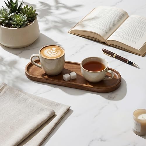Small Acacia Wood Serving Tray, Wooden Decorative Tray for Coffee Table, Kitchen, Bathroom Counter - Wood Platter for Candles, Perfume, Snacks (11.4 x 4.1 x 0.6 in) - Image 7
