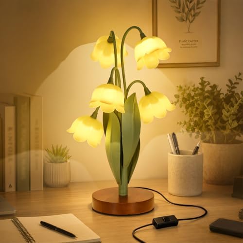 Flower Table Lamp for Bedroom, LED Cute Reading Light by NewAoNaSenLighting