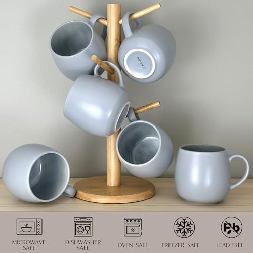 Ava Nord Ceramic Coffee Mugs Set of 6, 14oz - Modern Scandinavian Aesthetic - Microwavable Stoneware Coffee Cups with Comfortable Handle - Tea Mug Set for Latte, Cappuccino, Soup - Pale Blue Mist - Image 3
