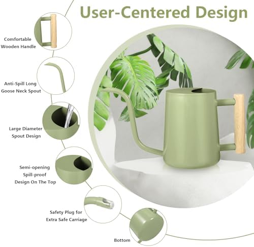 Watering Can Indoor Plants, 35oz Small Indoor Stainless Steel Metal Watering Can Modern Decorative Watering Pot with Long Spout for Indoor House Plant Bonsai Garden Flowers (Sage Green) - Image 6