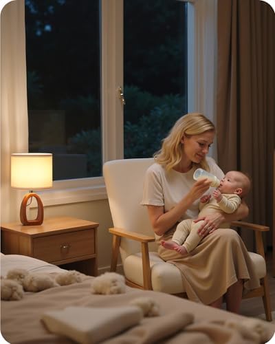 Small Table Lamp, 14.2" Cute Little Desk Lamp, Wood Bedside Lamp with White Linen Lampshade & Dark Pearwood Base, Modern Nightstand Lamp for Bedroom, E26 Base, Bulb Not Included, LW07TL05 - Image 4