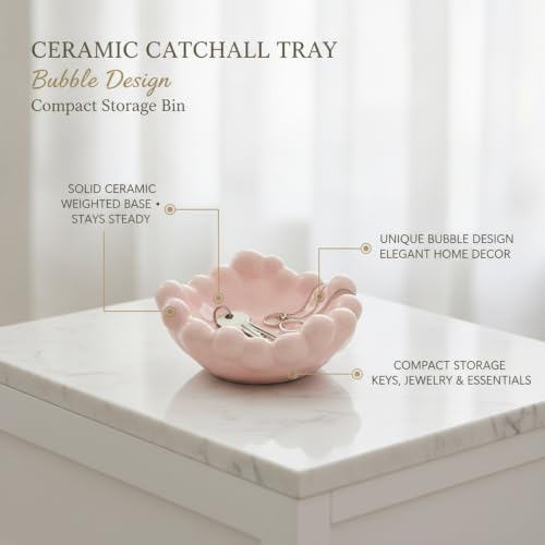 Ceramic Catchall Tray with Bubble Design, Compact Storage Bin for Keys and Jewelry on Vanity or Entryway (1 PC) - Image 5