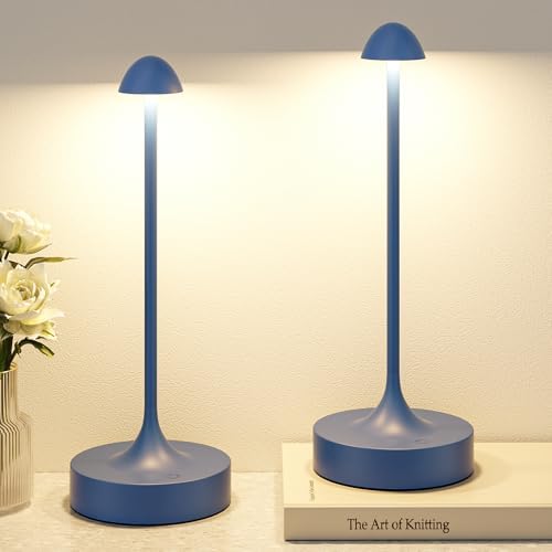 Kakanuo Rechargeable Cordless Table Lamp, Battery Operated Lamps, 3-Color Stepless Dimming, Portable Wireless Desk Lamp, LED Lighting for Dining Room, Restaurant, Office, Bar, Home(Navy 2 Pack) by KakanuoLightings