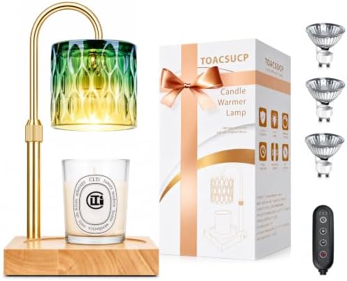 TOACSUCP Candle Warmer Lamp with 3 Bulbs, Adjustable Height Dimmable Candle Warmer with Timer, Compatible with Large Jar Candles, Candle Lamp with Charming Gift Box Ribbon for Her/Him (Green Amber) by TOACSUCP