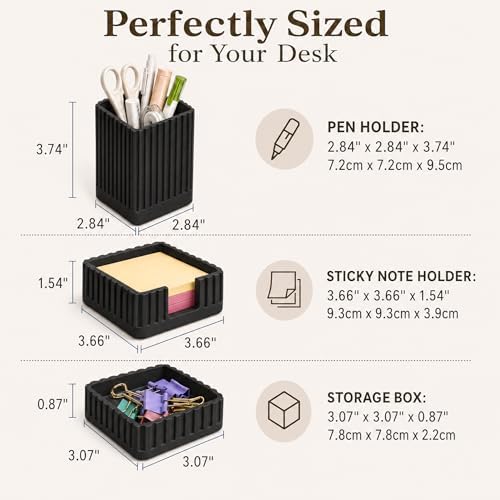 Black Desk Organizer Accessories Set, with Pen, Clip and Sticky Note Holder - Image 2