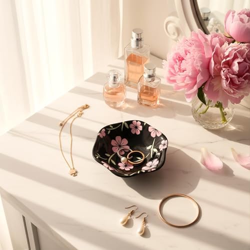Small Flower Ring Dish Jewelry Tray Organizer, Black - Image 5