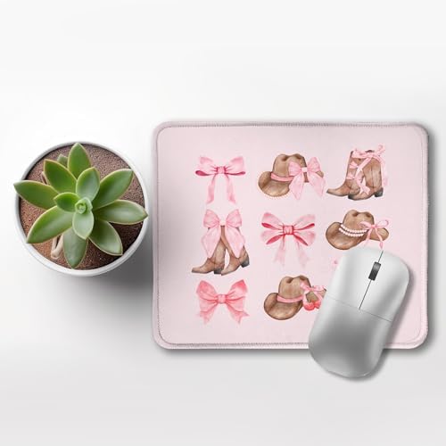 Coquette Pink Bow Western Cowgirl Mouse Pad, Preppy Girly Pink Cowgirl Boots Hats Mouse Pads for Wireless Mouse Computers Laptop Desk Accessories, Western Office Supplies, 9.5x7.9 Inch - Image 3