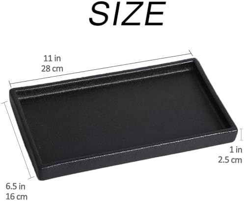 Bathroom Vanity Tray - 11'' Ceramic Rough-Textured Rectangle Countertop Tray, Heavy-Duty Organizer Plate for Perfume, Jewelry, Candles, Soap Dispenser, Kitchen Decorative Stone Trays, Black - Image 3