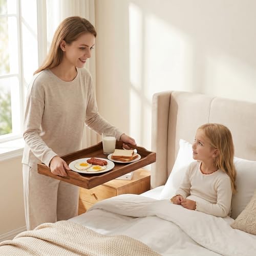 Acacia Wood Serving Tray Set of 2 with Handles for Ottoman Coffee Table - Image 5