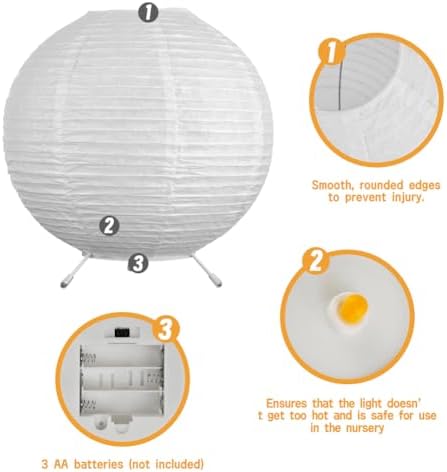 YY YEARCHY 7.8" Battery Operated Globe Paper Table Lamp Cordless - Image 2
