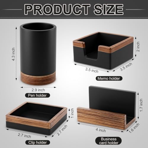 Set of 4 Modern Aesthetic Desk Accessories Organizer Set Minimalist Neutral Home Office Decor Desk Supplies for Men-Pen, Business Card Holder, Sticky Note, Paper Clip Holder (Black) - Image 2