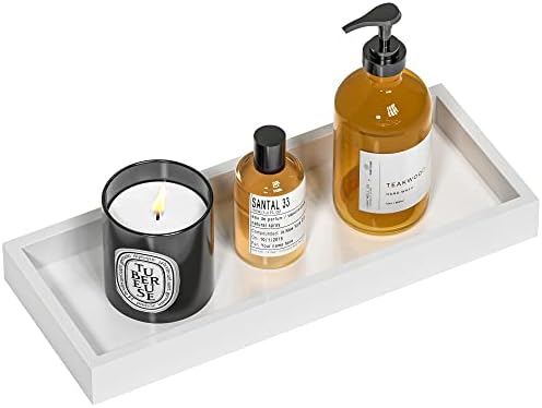 Bathroom Vanity Tray for Counter Bamboo Bathroom Decorative Tray, Dresser Top Perfume Tray for Home Decoration 11.3” L x 4.4” W x 1.14” H （White） by ZHWS
