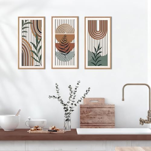IARTTOP Boho Wood Wall Art Framed 8x16 Inch Set of 3 Mid-century Modern Abstract Wooden Wall Decor Minimalist Plant Artwork for Living room Bedroom Office - Image 3