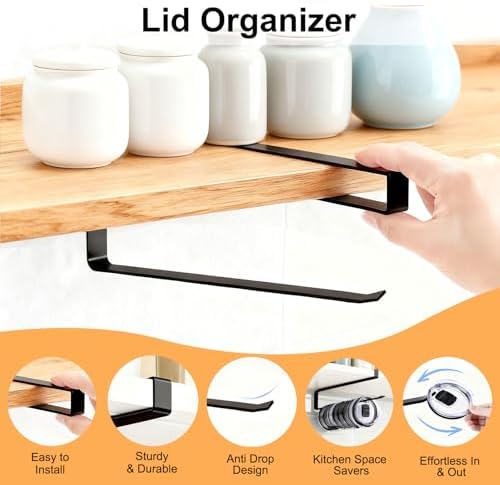 Tumbler Lid Organizer for Cabinet - Under Shelf & Behind Door Lid Holder, No-Drill Kitchen Organizer and Storage, Space Saving Rack Fits 24oz 30oz 40oz Water Bottle Tumbler Lids - Image 4