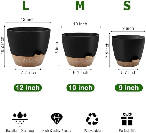 QRRICA 12/10/9 Inch Self Watering Pots for Indoor/Outdoor Plants - Image 3