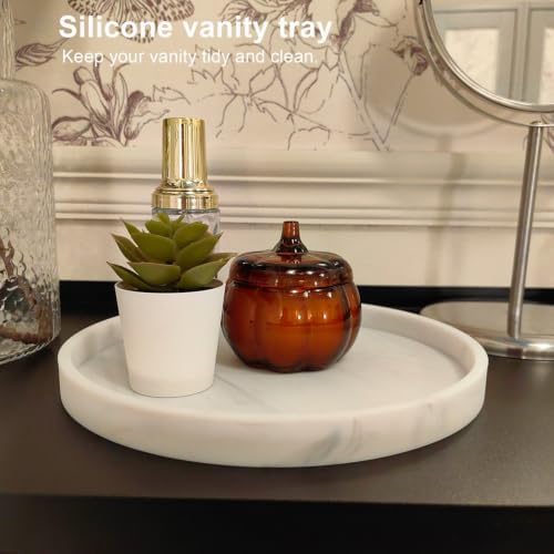 Silicone Bathroom Tray, Round Vanity Tray, 9" Marble White - Image 5