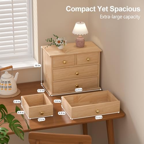 Oak Desk Organizer with Drawers, Durable Wooden Desktop Storage Box - Image 2