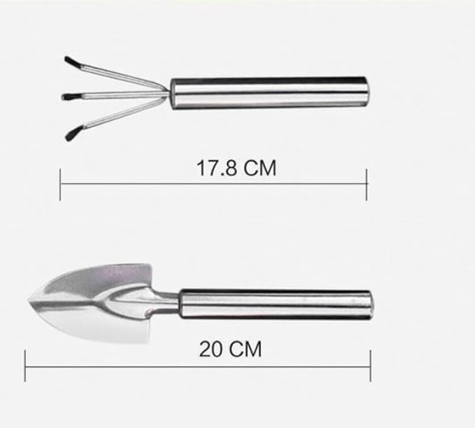 2 Pcs Stainless Steel Mini Garden Tools Set Small Tiny Shovel Hand Rake Indoor Outdoor Gardening Tools for Pot Plants Succulent Bonsai