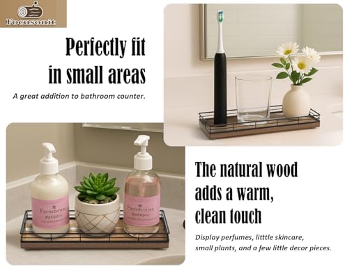Acacia Wood Bathroom Vanity Tray, 11" L Small Countertop Tray for Dresser, Table, Kitchen Counter, Coffee Bar - Image 3