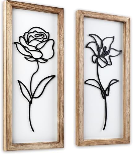 DETENE 2 Pack Black and White Wall Art 3D Vintage Wooden Floral Wall Decor by Unknown