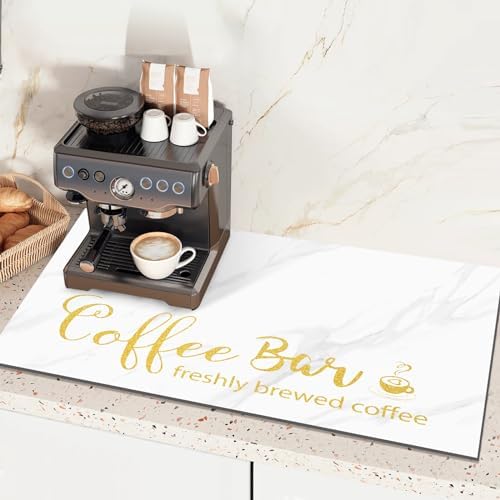 Findosom Dish Drying Mat, 17"x 32" Super Absorbent & Hide Stain Coffee Mat, Cuttable Drying Mat for Kitchen Counter, Coffee Bar Accessories, Under Dish Rack, Coffee Maker, Espresso Machine, White - Image 5