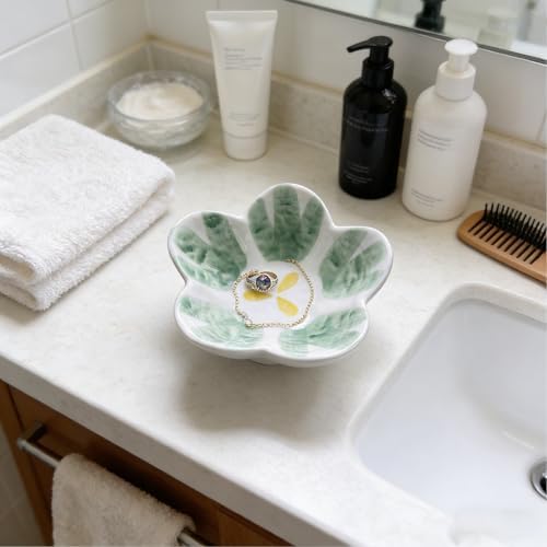 Ceramic Jewelry Dish, Flower Ring Dish, Cute Trinket Tray, Small Ring Holder Jewelry Tray, Nightstand Bathroom Decor Trinket Bowl for Friendship Birthday Gifts for Women Mom Grandma, Soap Dish - Image 7