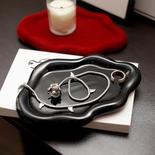 Jewelry Dish Trinket Tray for Women, Ring Dish Holder, Unique Cloud Shape Ceramic Plate Cute Things Vanity Aesthetic Room Decor Mother's Day Birthday (Balck) - Image 4